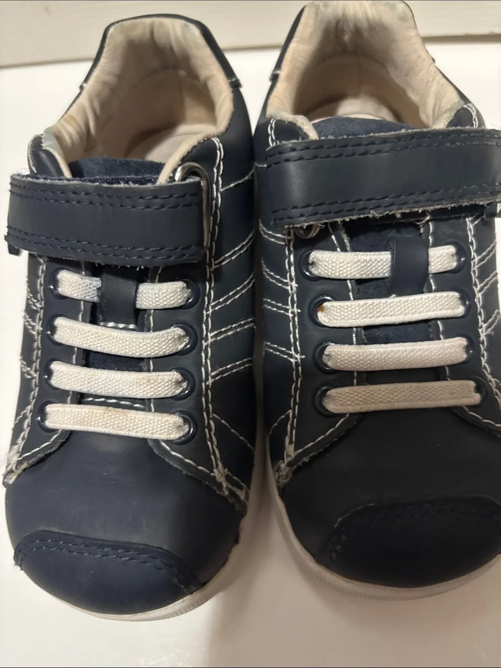 pediped Navy and White Kids Sneaker with Hook-and-Loop Strap